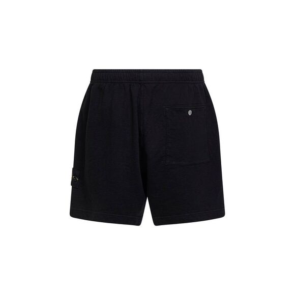 Stone Island Men Black Malfilé Cotton Fleece Jogger Shorts